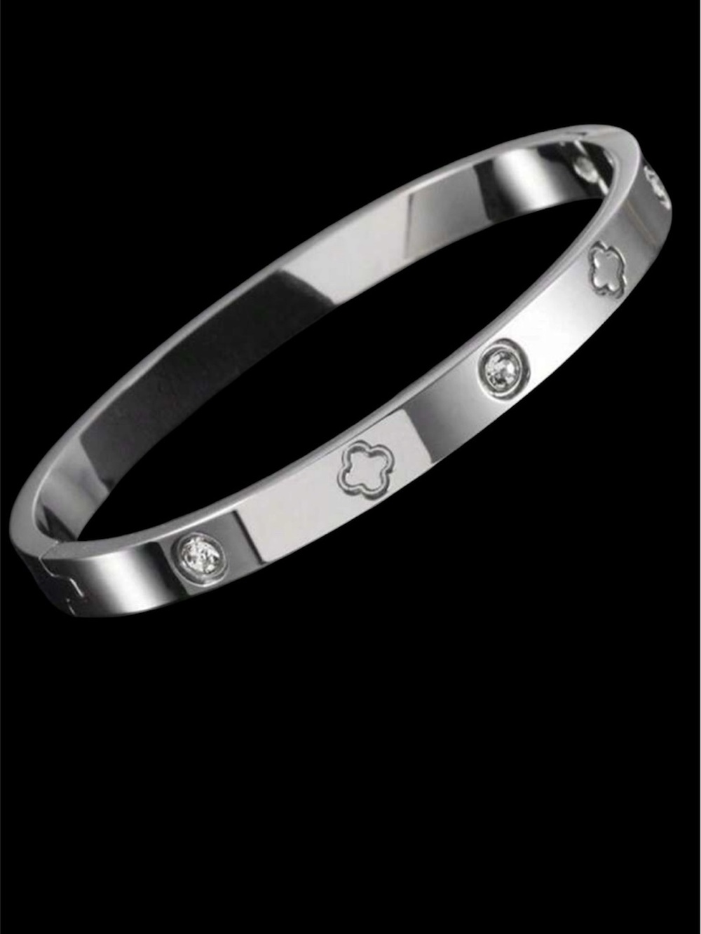 Sterling Silver Flower Accent Bangle Bracelet - Silver